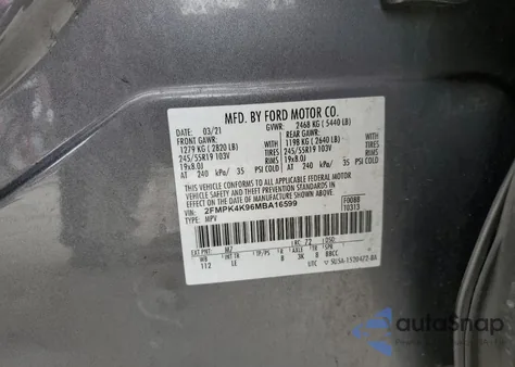 2021 Ford Edge Titanium from USA, damaged, VIN 2FMPK4K96MBA16599